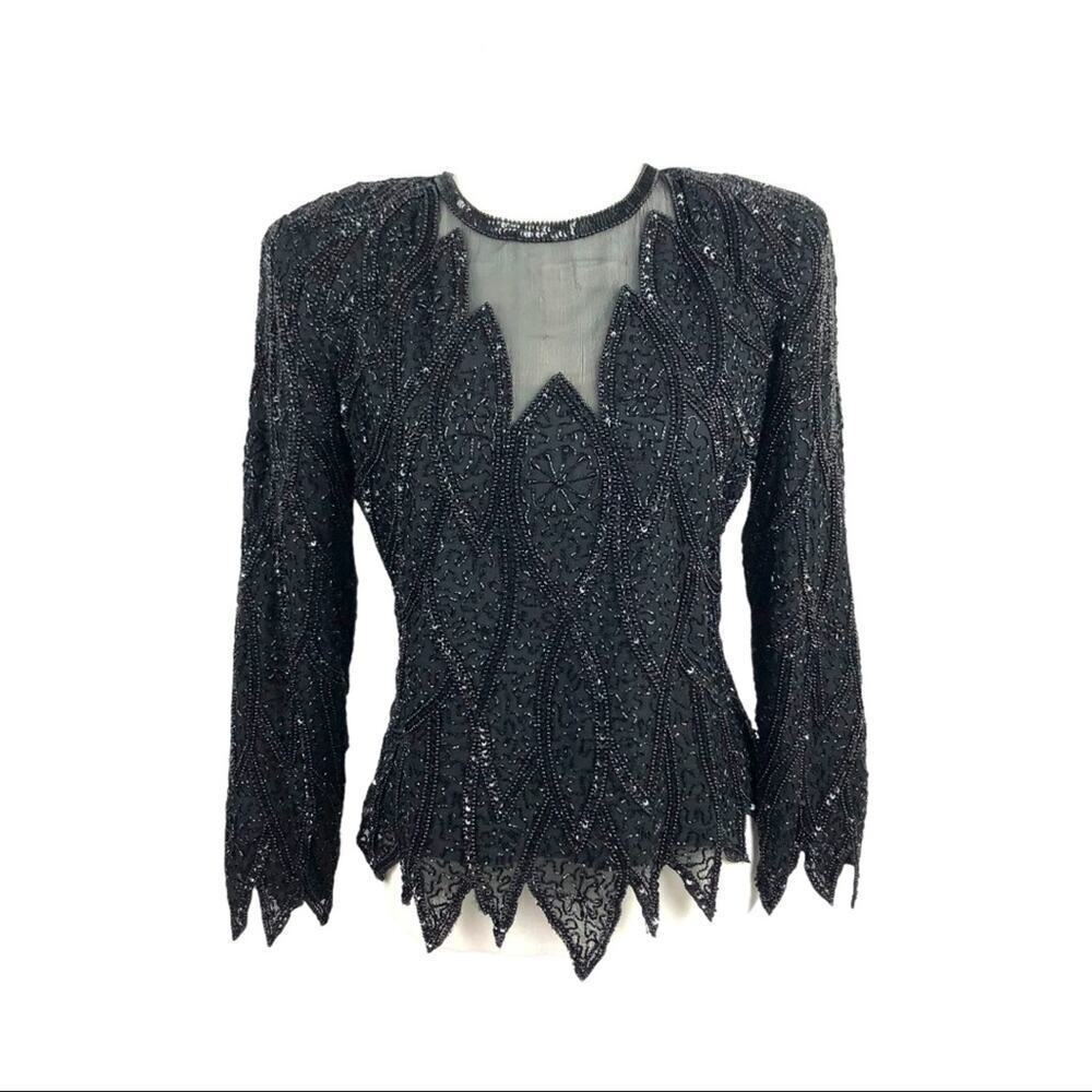 VTG Rina Z Beaded 100% Silk Formal Party Blouse M